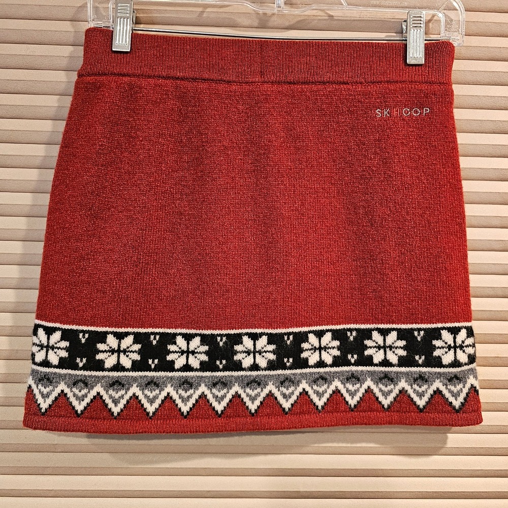 Skhoop Red Lambswool Blend Fair Isle Snowflake Mini Skirt XS Nordic Sweden Lined